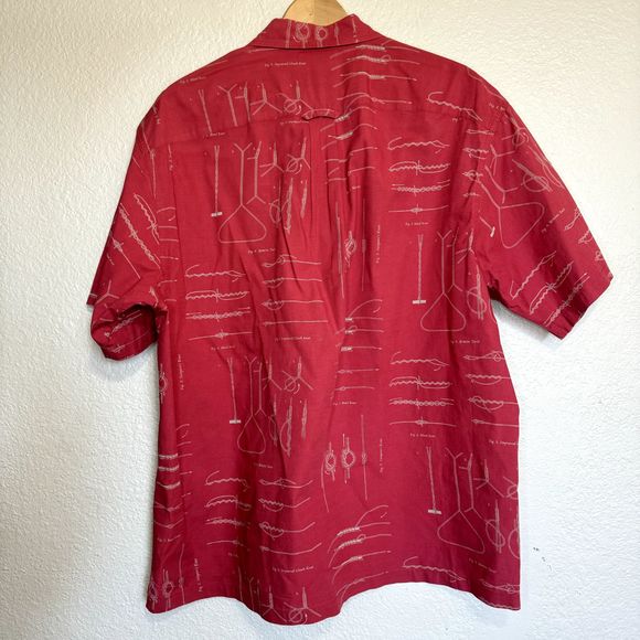 Columbia Shirt Men Large Red Vintage River Lodge Red Knots Print Outdoor Boating - Picture 2 of 9